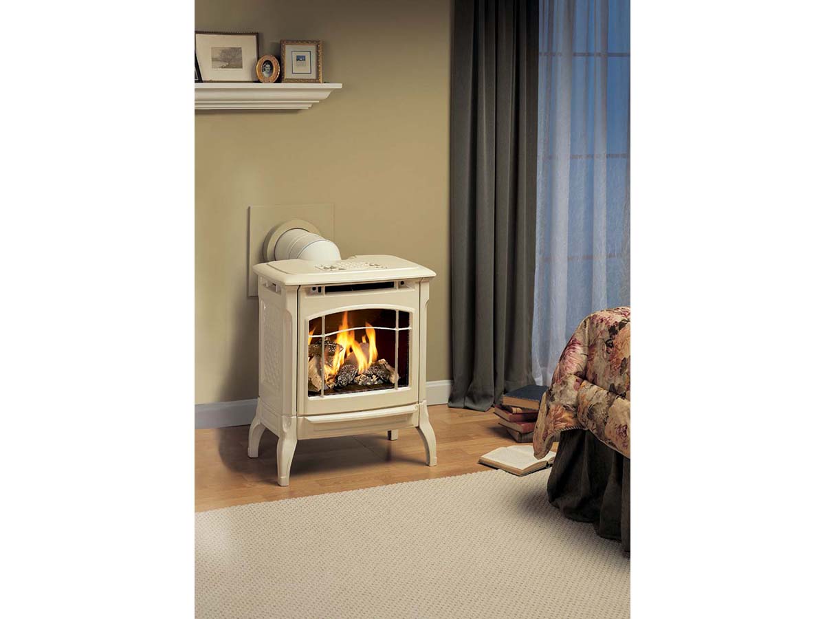 Stowe Hearthstone Gas Stove In Living Room